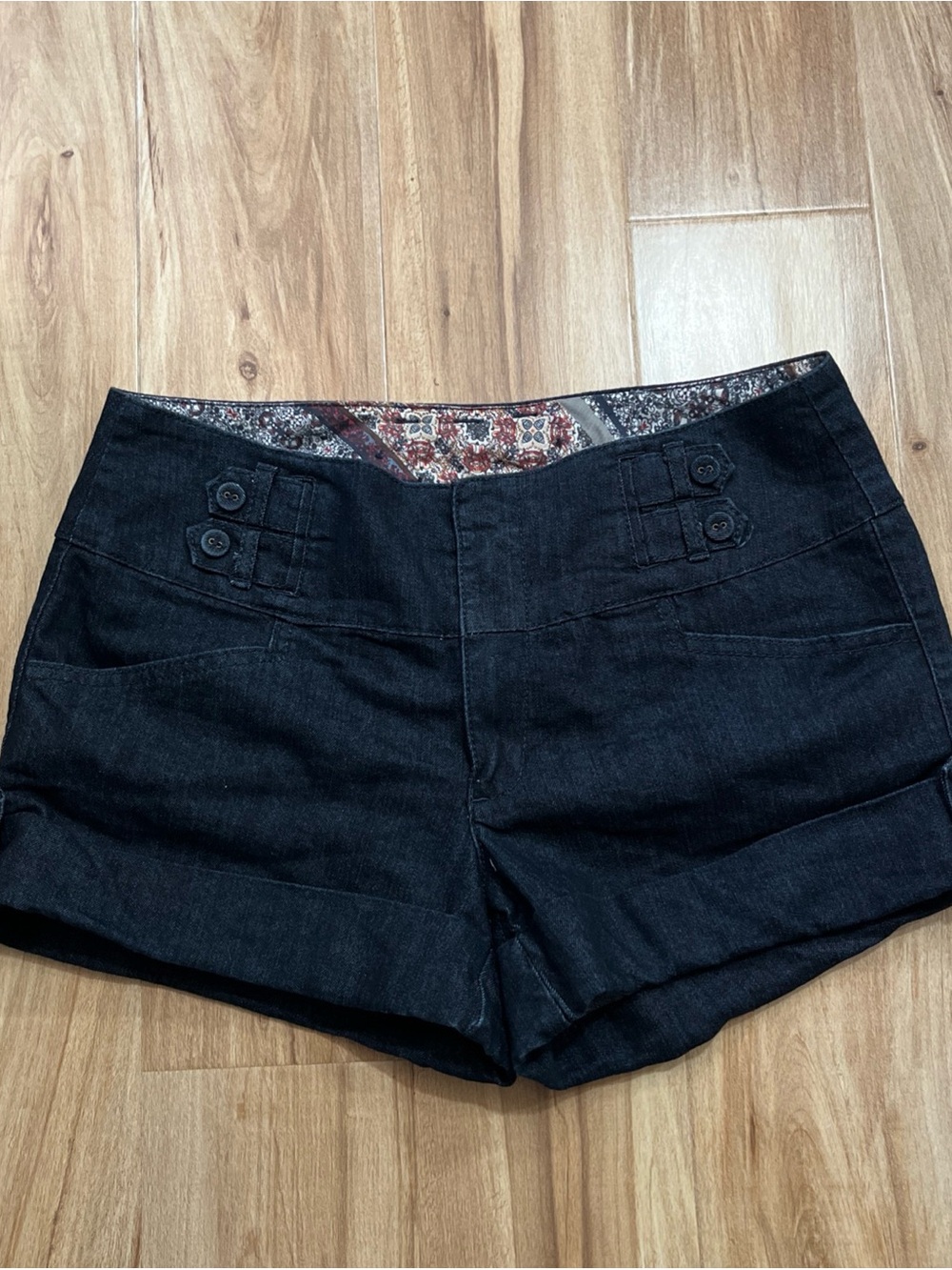 Boom Boom Jeans Dark Blue Denim Button Accent Shorts